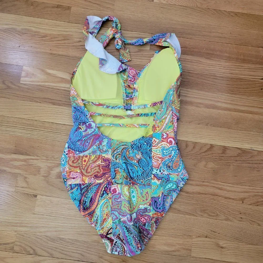 Bleu Rod Beattie Women's Multicolor Boho Paradise Halter Tankini Top Siz…